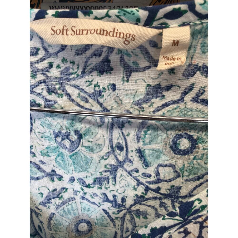 Soft Surroundings Size M Boho Floral Medallion Tunic Dress Tassel Tie Teal Green - Picture 4 of 8